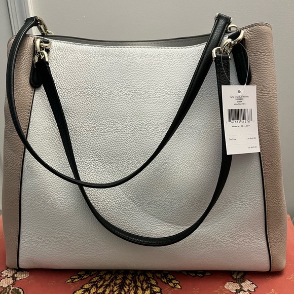 Kate Spade Jackson Medium Triple Compartment Shoulder Bag - white/tan/black - Picture 3 of 7